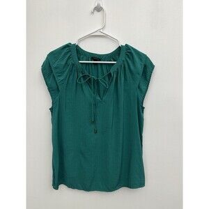 Ann Taylor Women’s Top Blouse Green Size M Flutter Sleeve V Neck With Tie